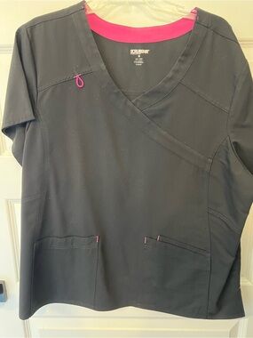 Scrubstar Black V-Neck Scrub Top with Pink Trim and matching pants